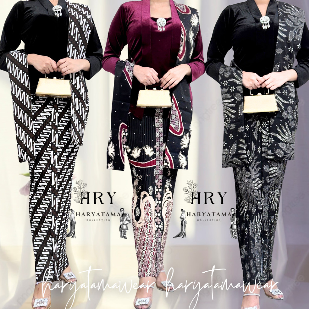 [1 SET] Seri Hitam Rok Plisket Wiru + Selendang, Motif Sama /Jarik Batik Instan PROMO
