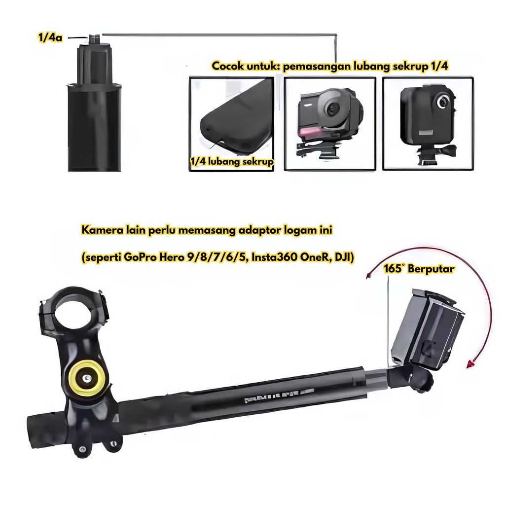 Clamp Holder Action Cam Camera Kamera Klem Bracket Stik Monopod Tongsis Stang Motor Sepeda