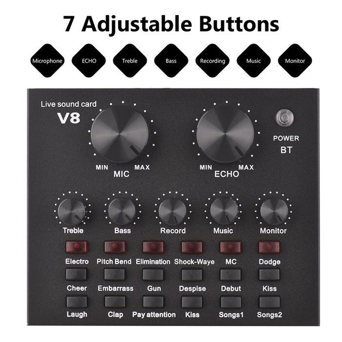 Bluetooth Sound card Mixer SoundCard  Audio Soundcard mic - SoundCard V8
