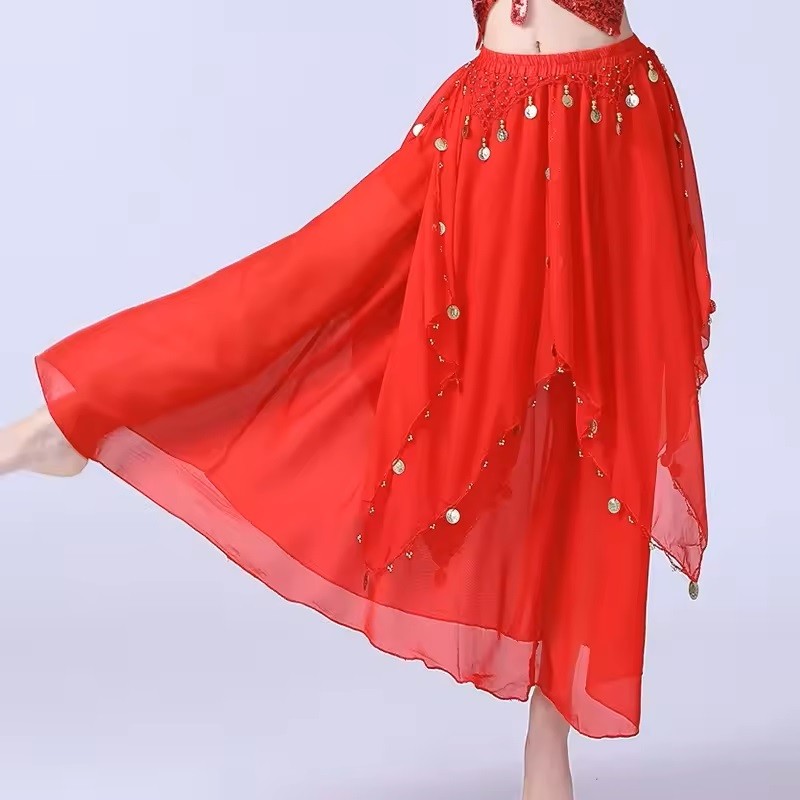 Rok Tari Perut Chiffon Swing Glitter Belly Dance Rok Sifon Koin Gold Kostum Tari Tamborin