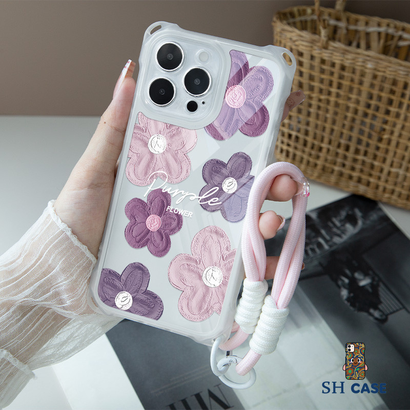 Aesthetic Bunga Ungu Girl Case Hp Iphone 11 13 15 16 17 Plus Pro Max Xr Ip 12 14 Lanyard Sjfs Softca