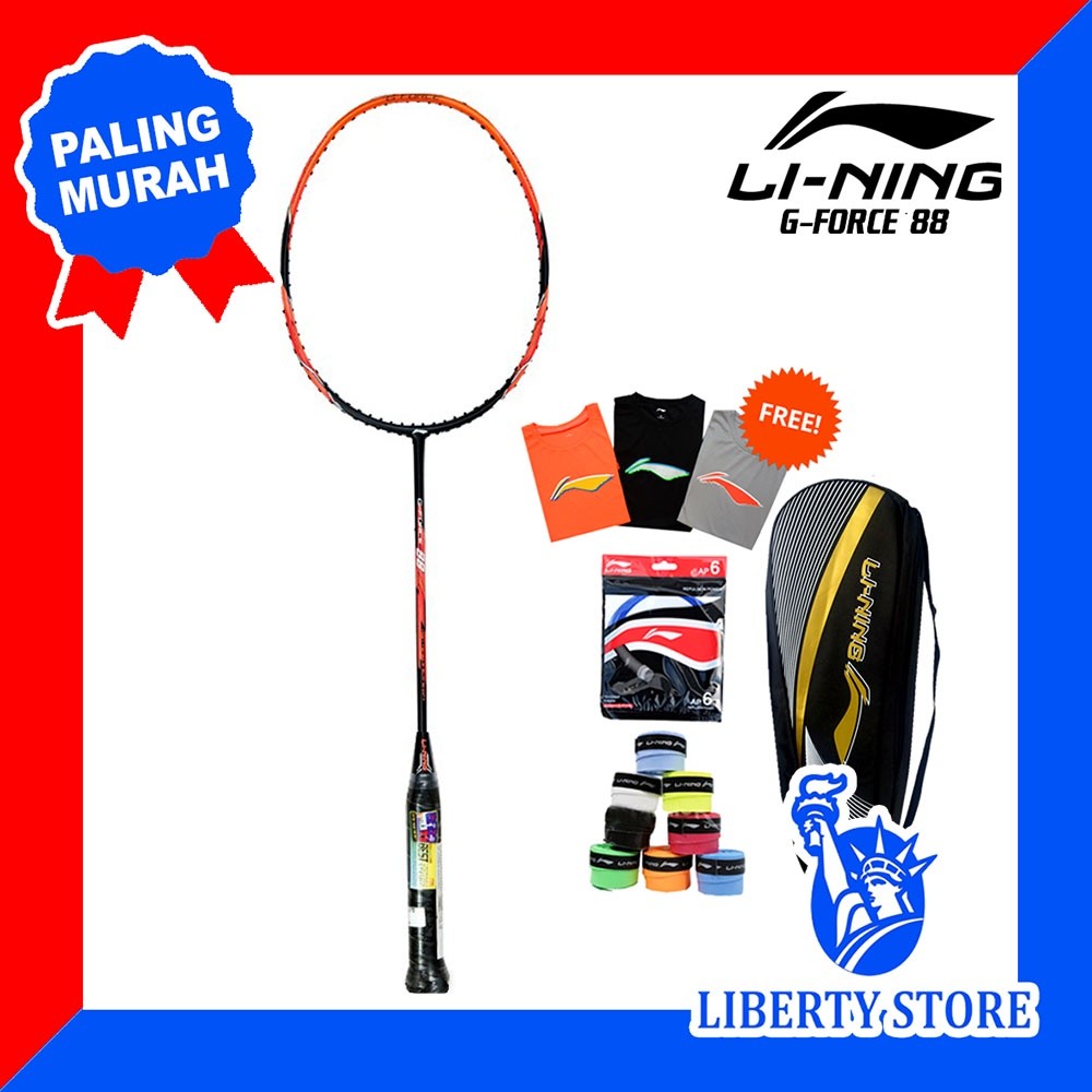 Raket Badminton ORIGINAL LINING G FORCE 88 + TAS + BAJU + SENAR + GRIP