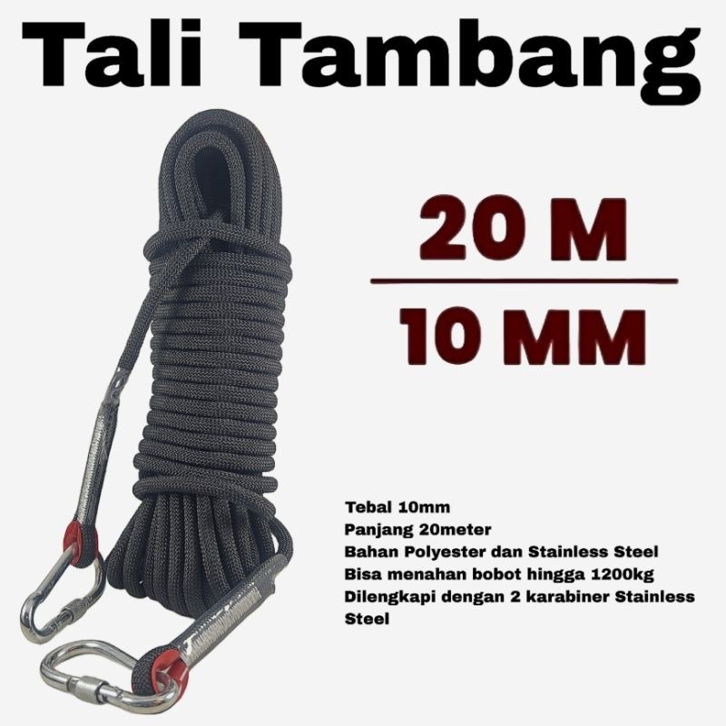 Tali Tambang 10mm Tali Panjat Tebing Polyester 20 Meter