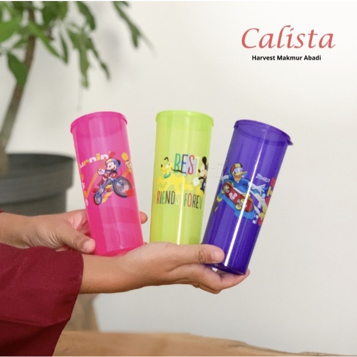 Gelas Plastik Tutup Kami Calista / Gelas Panjang Tutup / Souvenir Ultah Anak / Hampers Anak / Gelas 