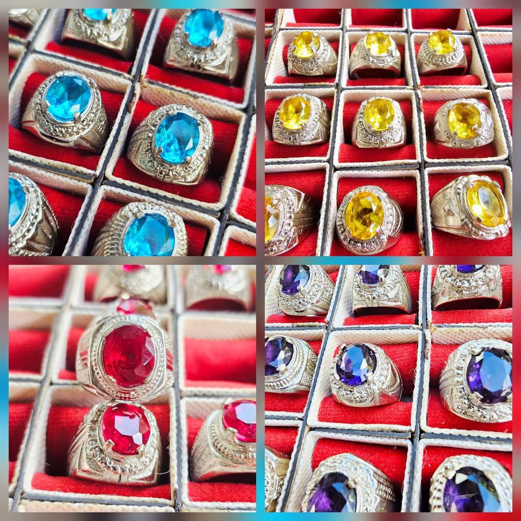 BISA COD. Cincin Batu Akik  Cutting Diamond Blue Topaz / Citruz Citrine Yellow / Merah Siem / Kecubu