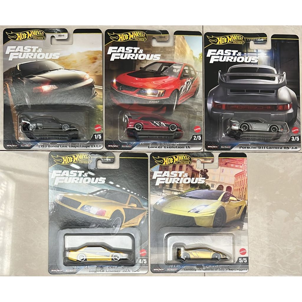 Hotwheels Premium Fast Furious Tokyo Drift Mitshubishi Red Evo, Honda Civic Coupe Genio, Porsche 911