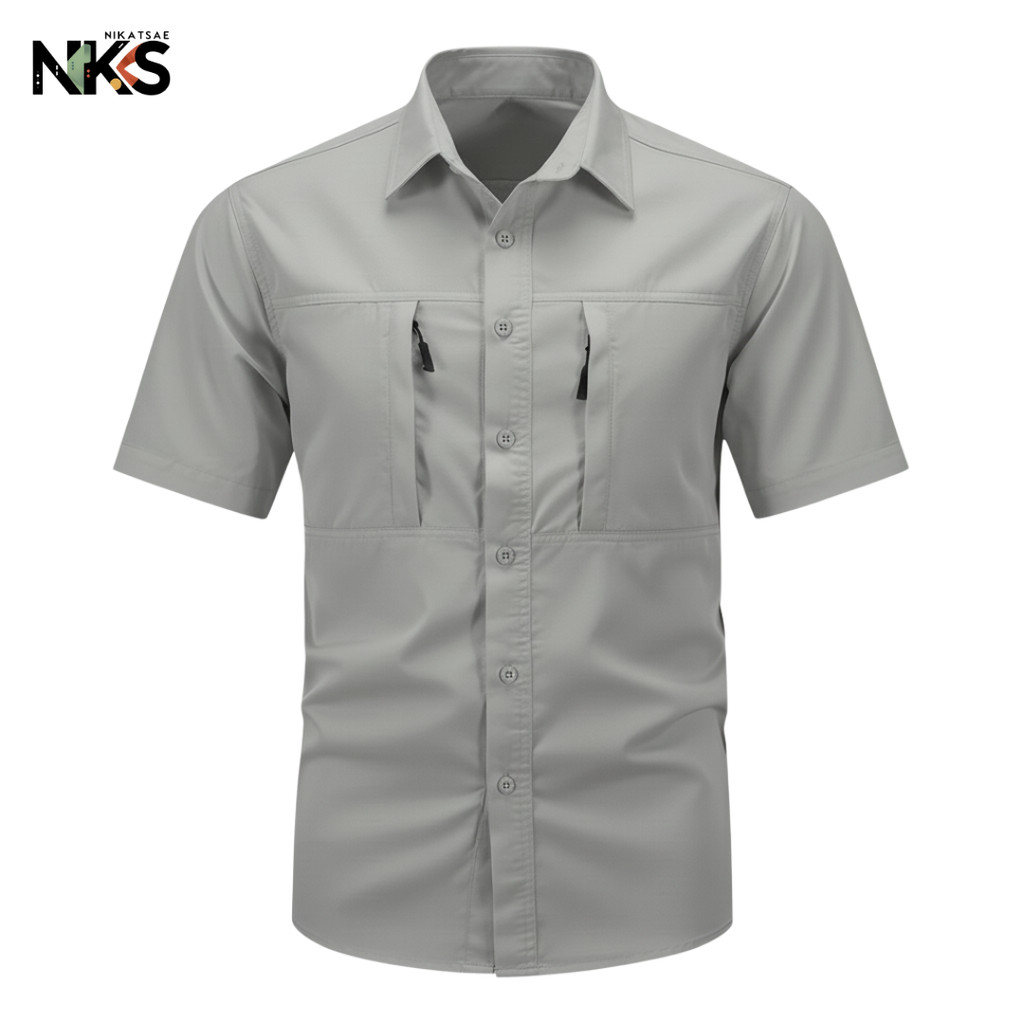 Kemeja Tactical Abu Silver / Kemeja Tactical Pria / Kemeja Tactical Lengan Pendek / Kemeja Pria