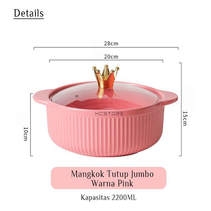 HCSTORE MANGKOK TUTUP BESAR JUMBO WARNA 2 LITER UKURAN 28cm DENGAN HANDLE TAHAN PANAS MANGKUK KERAMI