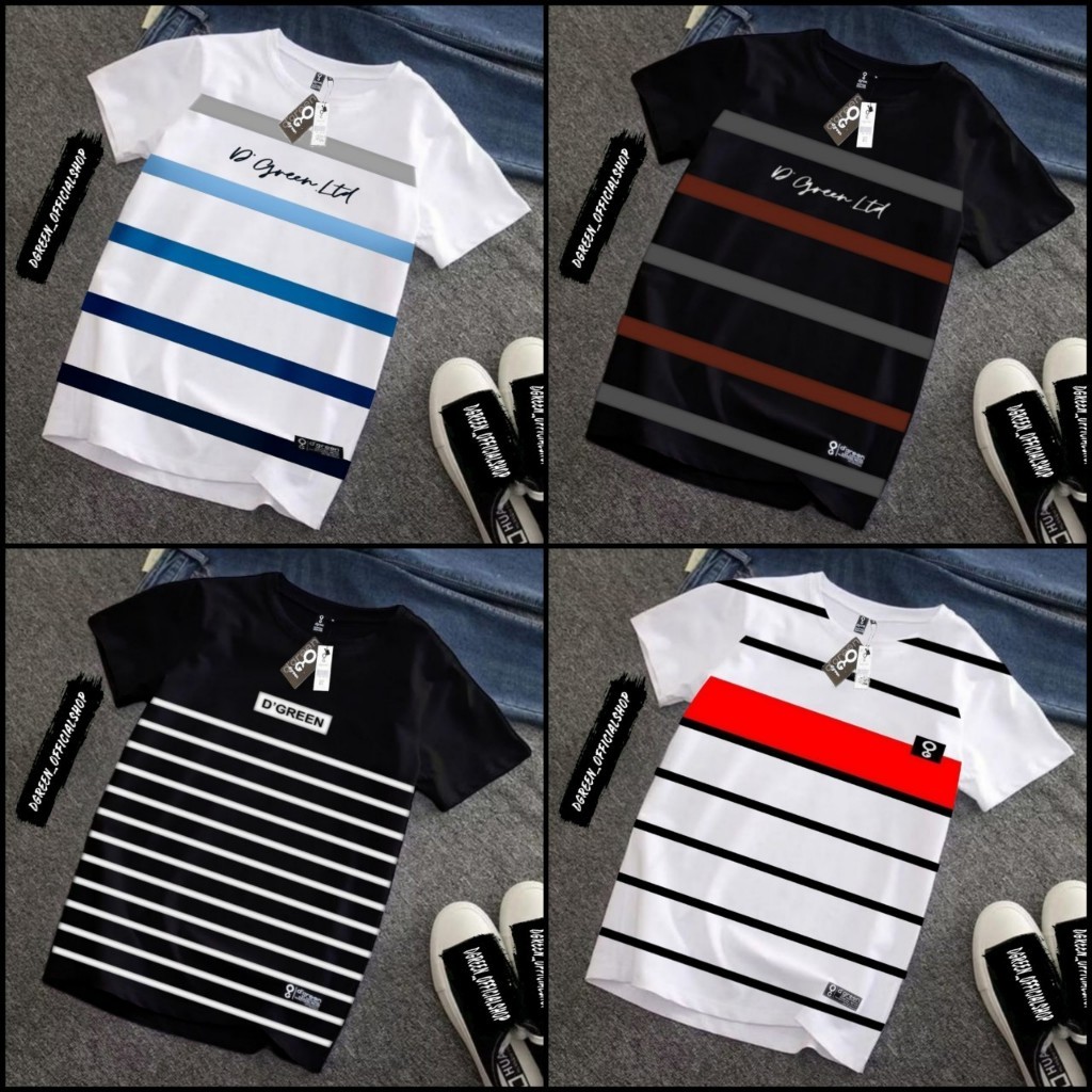 Terbaru kaos dgreen pria motif salur free sticker / kaos pria distro original motif garis-garis / ka
