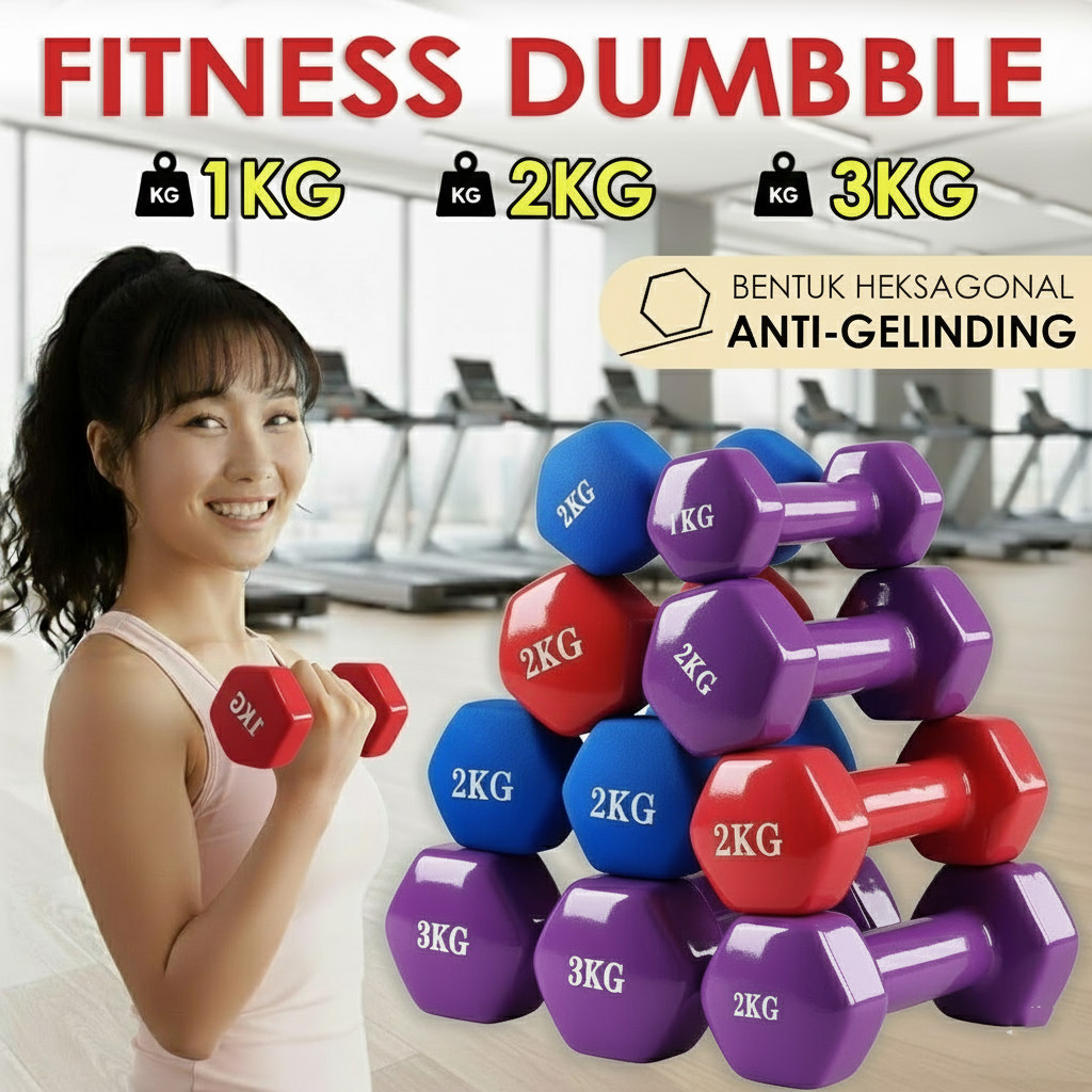 COD Dumbell / Barbel Kecil Mini 1Kg 2Kg 3Kg Anti Slip Dumble Barbel Mini Heksagonal Anti Slip Warna 