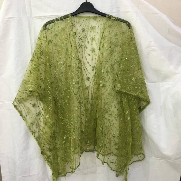 BF - ZELA  Outer Kimono Brukat Tile Cardigan Batwings Oversize - Sage green