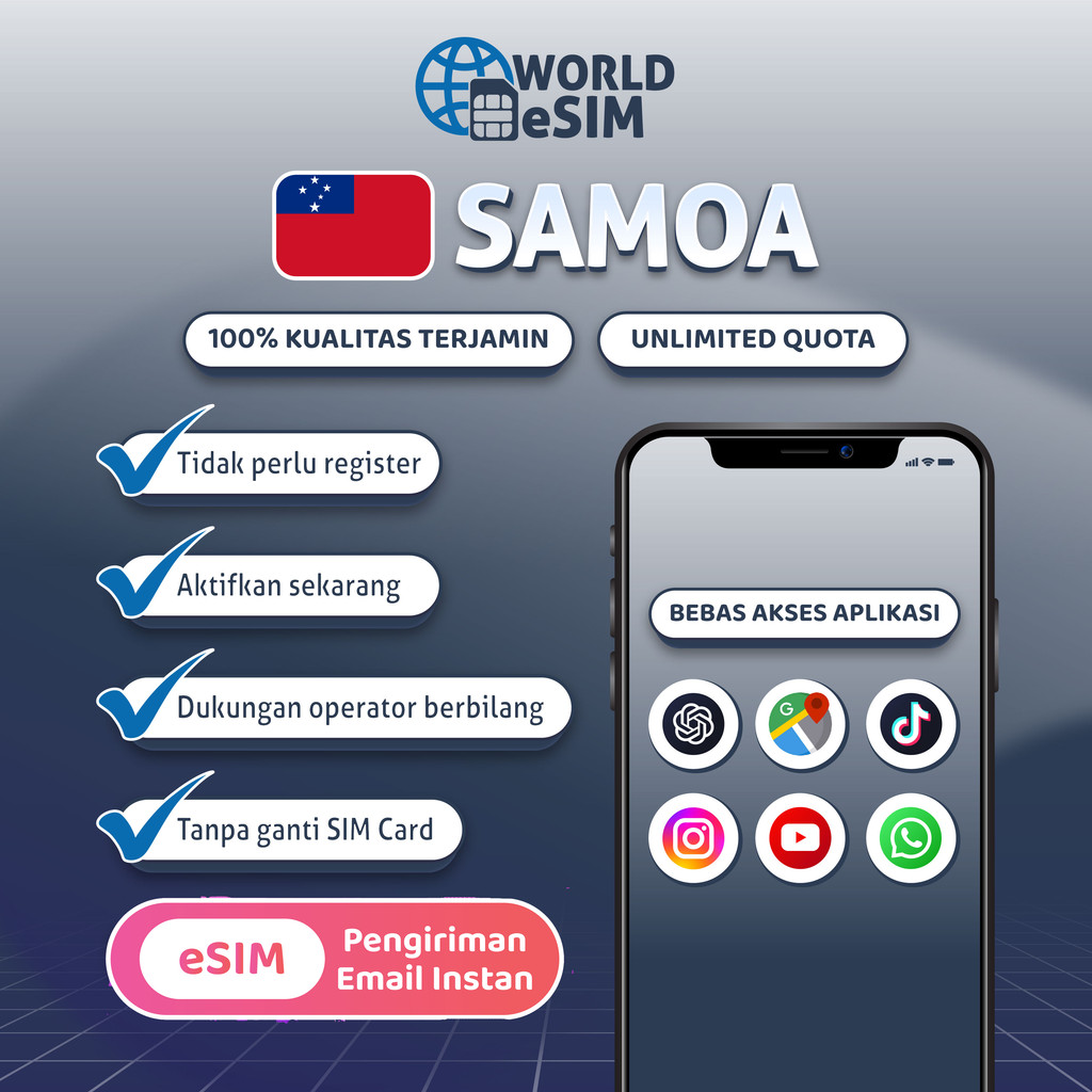 Worldesim Samoa esim Roaming 5G Data | 3-20GB 3-30Hari | Instant Email Delivery | High Speed Travel