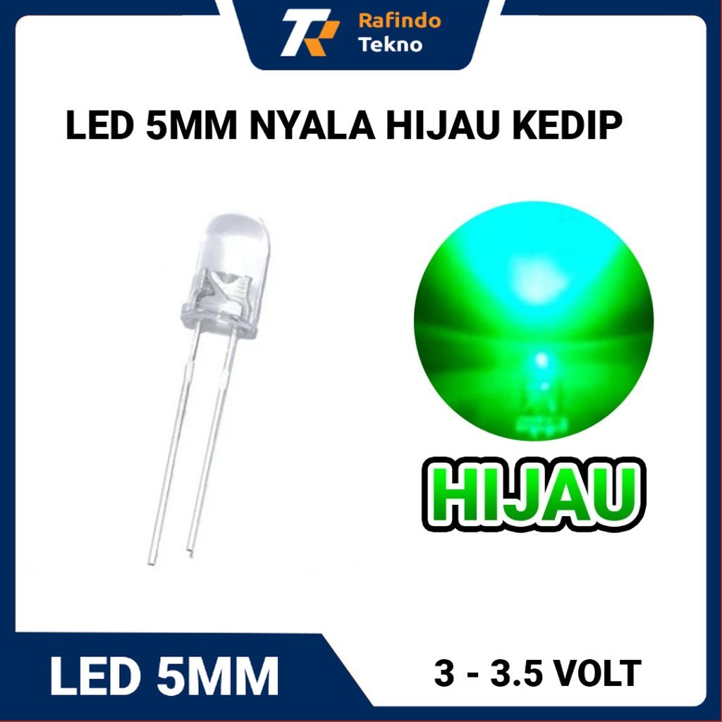 Lampu Led 5mm Nyala Kedip Hijau - 1 Warna