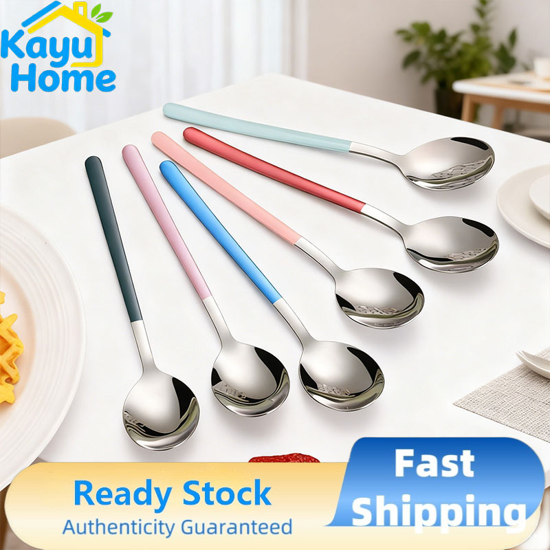 Sendok Garpu Stainless 304 Korea – Sendok Makan Tebal Gaya Nordik Bergagang Panjang Warna Warni