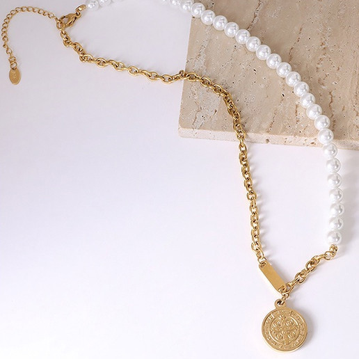 Kalung Fashion Elegan Berlapis Emas dari Stainless Steel 316L dengan Liontin Geometris Bulat, Hiasan