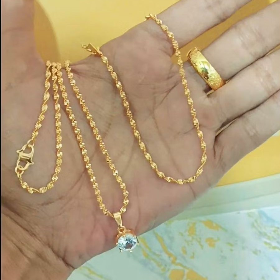 set perhiasan Titanium wanita dewasa, mata satu,1 set perhiasan lengkap kalung gelang cincin