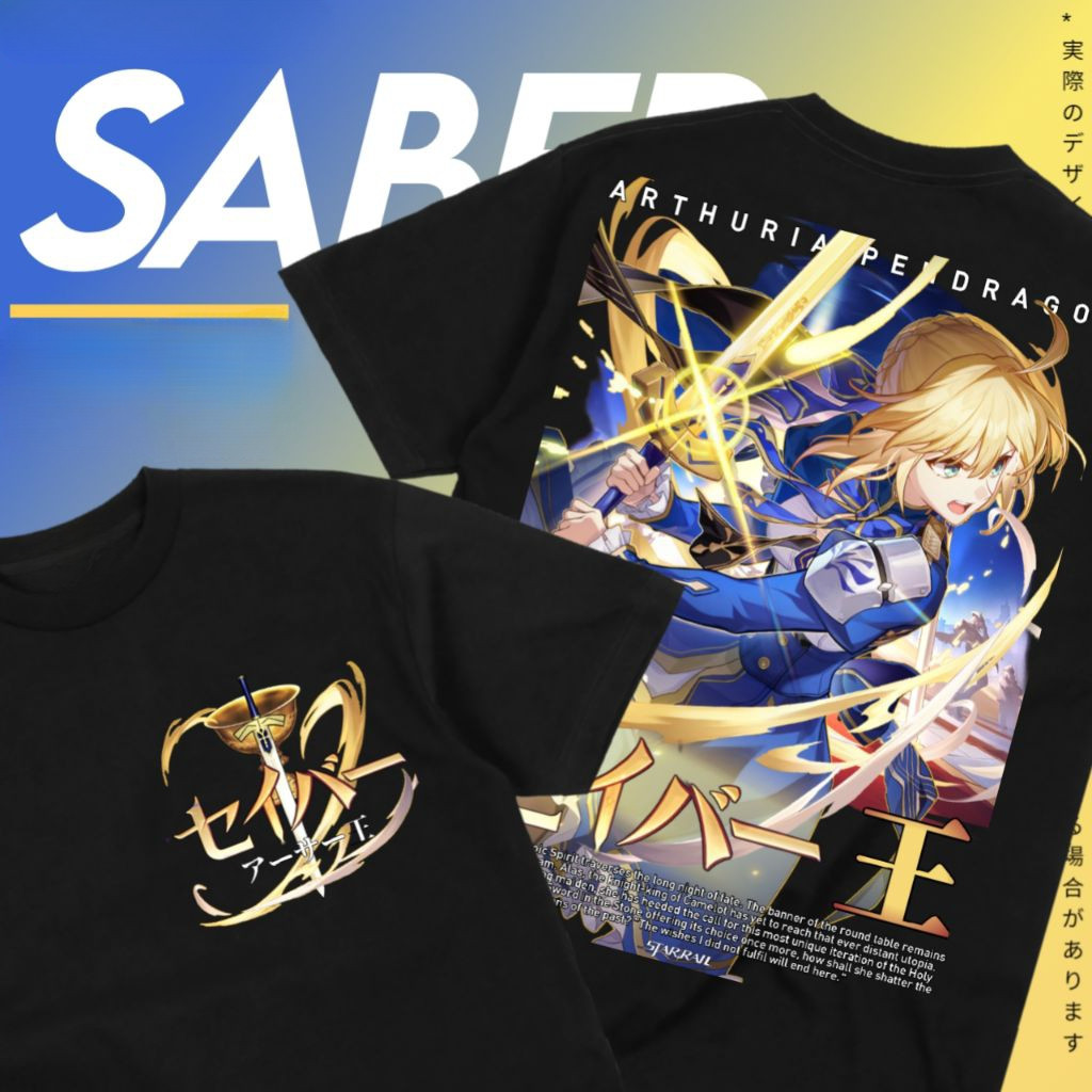 Kaos Distro Saber Fate/Stay Night  Baju Anime Wanita Karakter King of Knights Artoria Pendragon  Mat