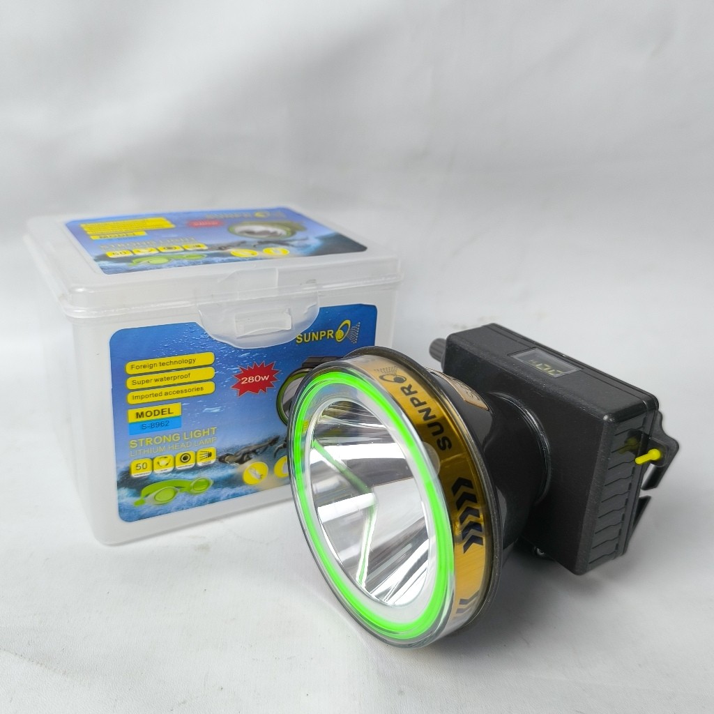 SENTER SELAM SUNPRO S-8962 280watt Senter Kepala Waterproff senter kepala putar FREE KACAMATA RENANG