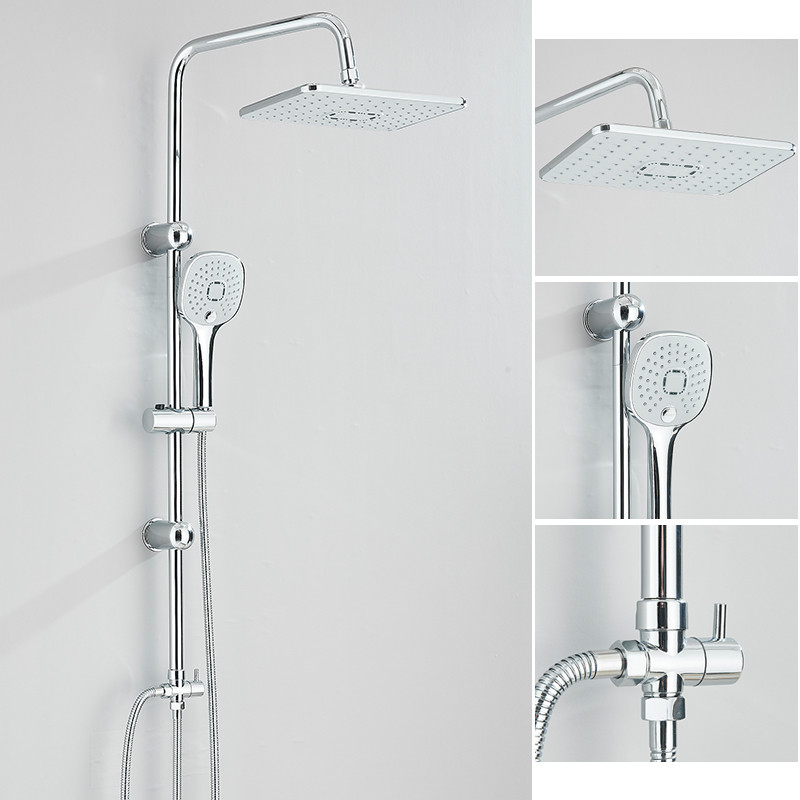 Chrome Bathroom Shower Faucet Set Wall Mounted Shower column Taps Rainfall Shower Mixer Crane