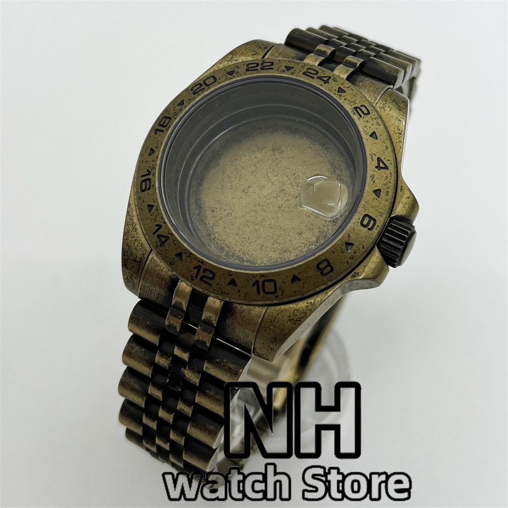 40mm Explore 2 Watch Case Bronze Retro Watch Case With Strap Sapphire Crystal Fit NH34 NH35 NH38 ETA