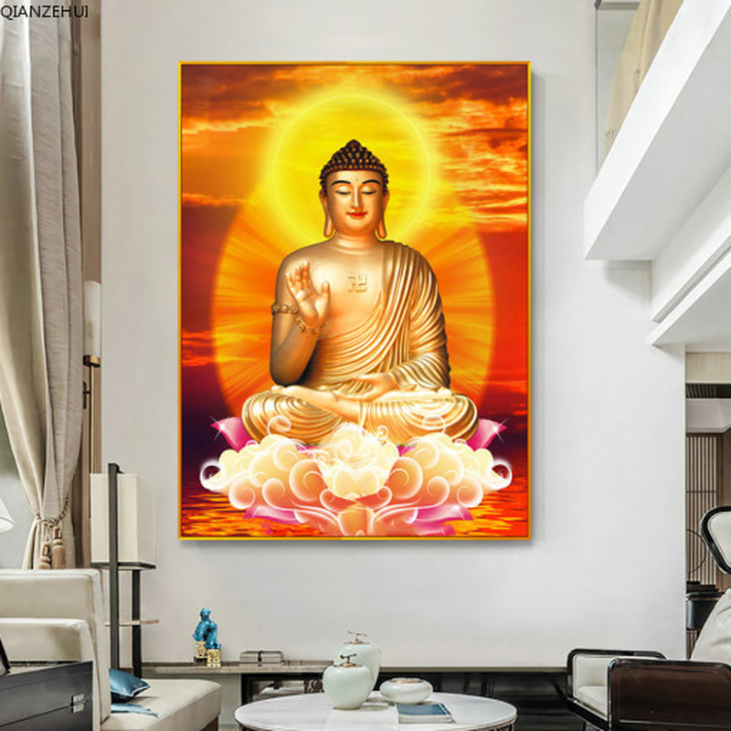 QIANZEHUI,DIY 5D Diamond Embroidery,Round Diamond Buddha Supplies Full rhinestone 5D Diamond paintin