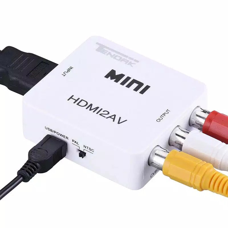 ADAPTOR CONVERTER HDMI TO 2AV 2 AV RCA FULL HD ADAPTER KONEKTOR MINI BOX HDMI2AV BISA TV TABUNG