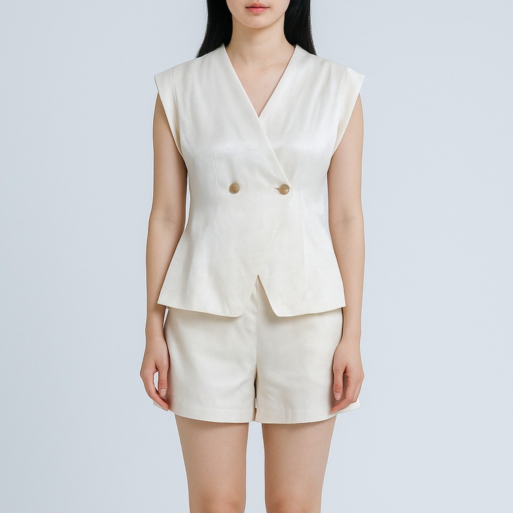 EIRU - Adele Set Setelan Blazer Wanita Tanpa Lengan Elegant Look Premium Cream