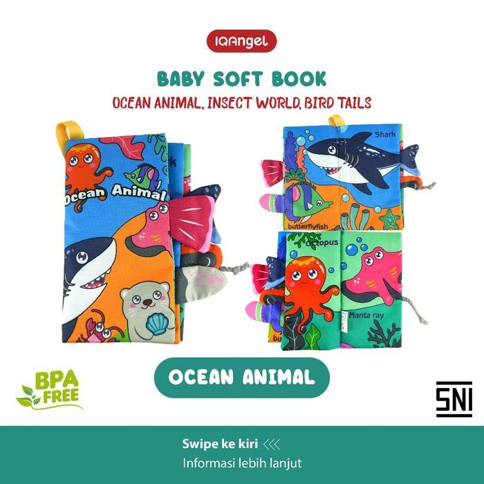 IQAngel - Baby Soft Book 11x21cm | Buku Edukasi Kain Bayi 8 Halaman untuk Belajar Hewan Laut, Serang