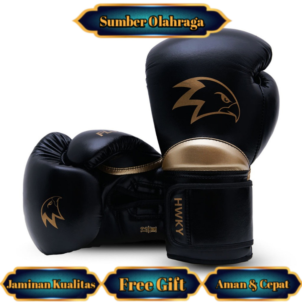 Hawkeye Fightwear Boxing Glove - Supra Onyx Gold - Black - Sarung Tinju Hitam