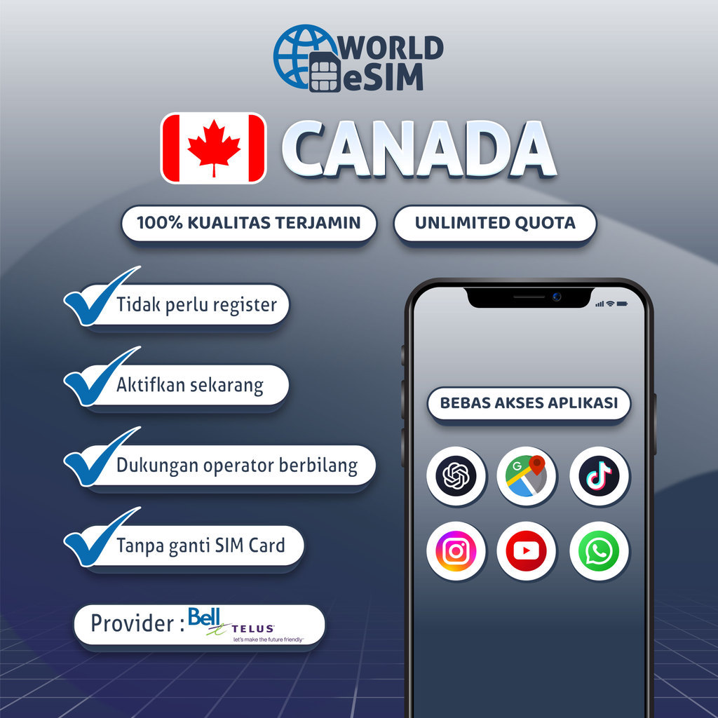 Worldesim Canada esim Roaming 5G Data | 3-20GB 3-30Hari | Instant Email Delivery | High Speed Travel