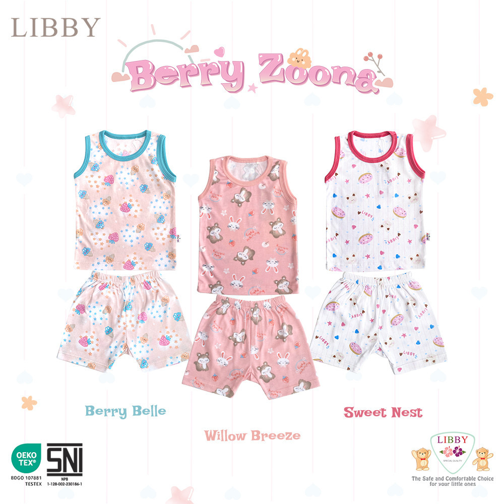 KOKKISHOP  LIBBY Setelan Oblong Singlet Motif 3 Set | Pakaian Baju Tidur Piyama Kutung Kutang Tankto