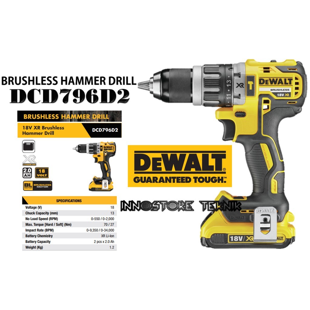 Mesin Bor/Obeng Baterai Dewalt DCD796D2-B1 Brushless DCD 796 D2 DCD796