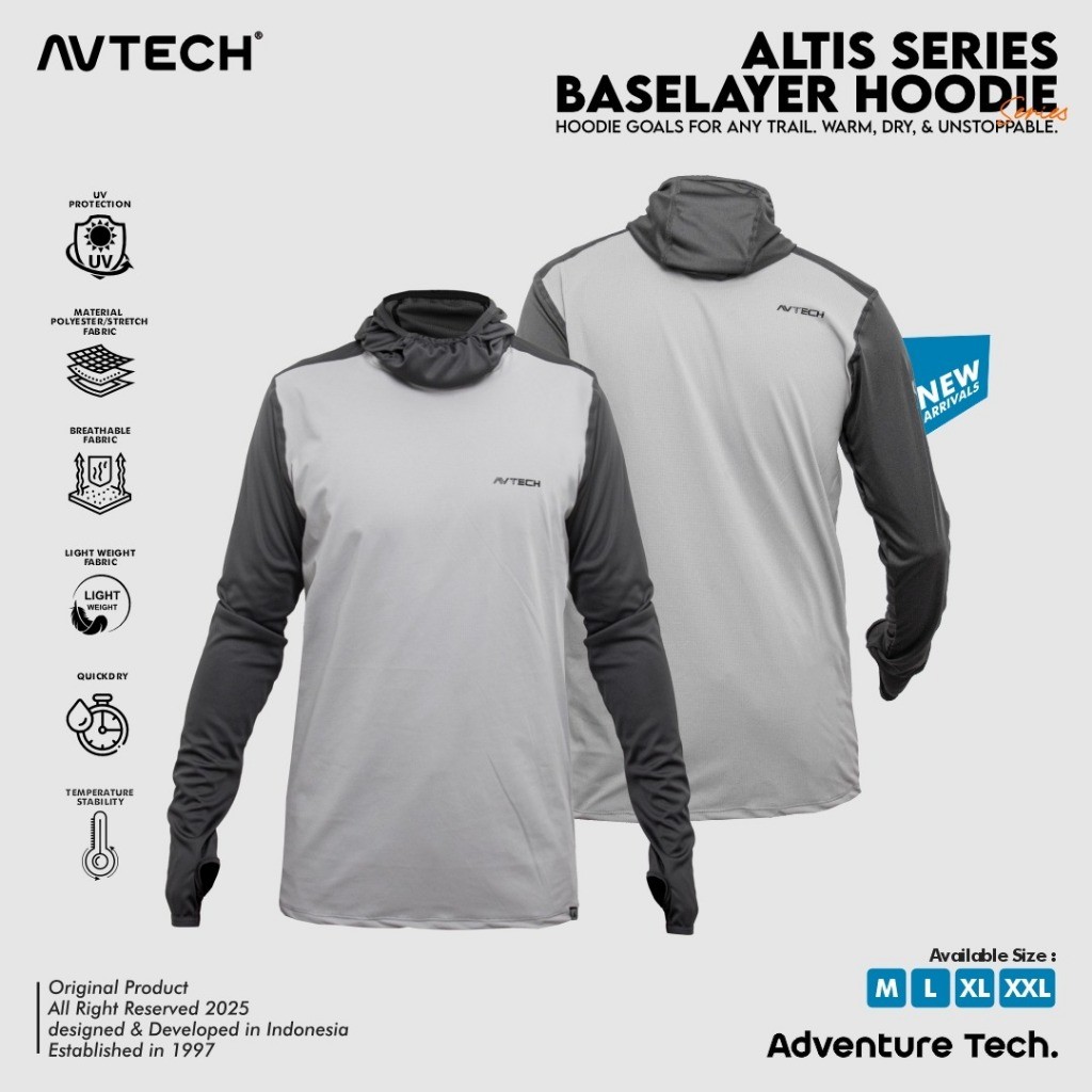 PROMOAVTECH - Baselayer Pria Wanita Lengan Panjang Olahraga Outdoor Dry Fit Face Covering Hoodie - A
