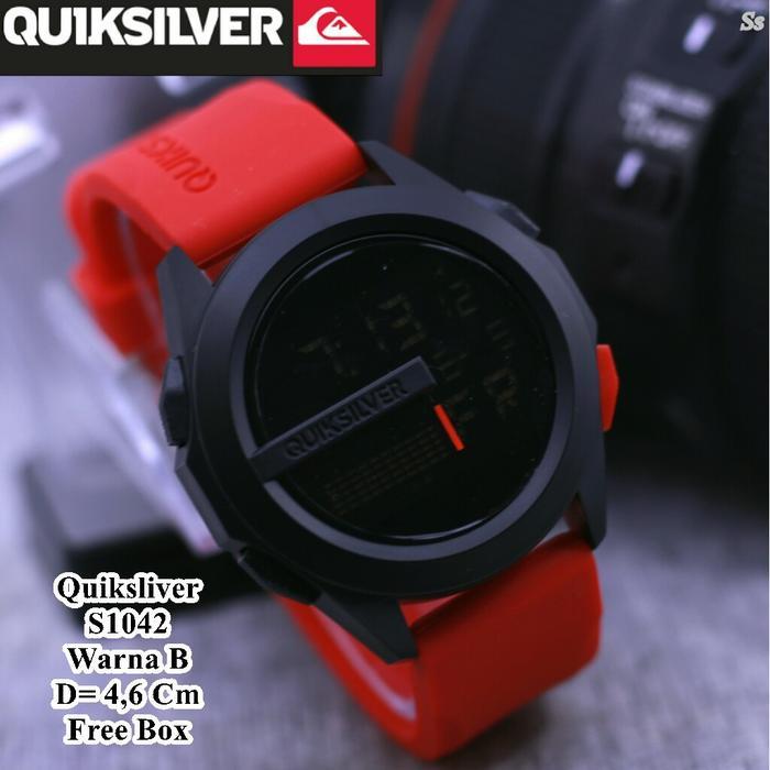 Iconic_Style | JAM TANGAN QUIKSILVER PLAT DIGITAL STRAP RUBBER Pria Stopwatch - MERAH, Box+Gelang+Ka