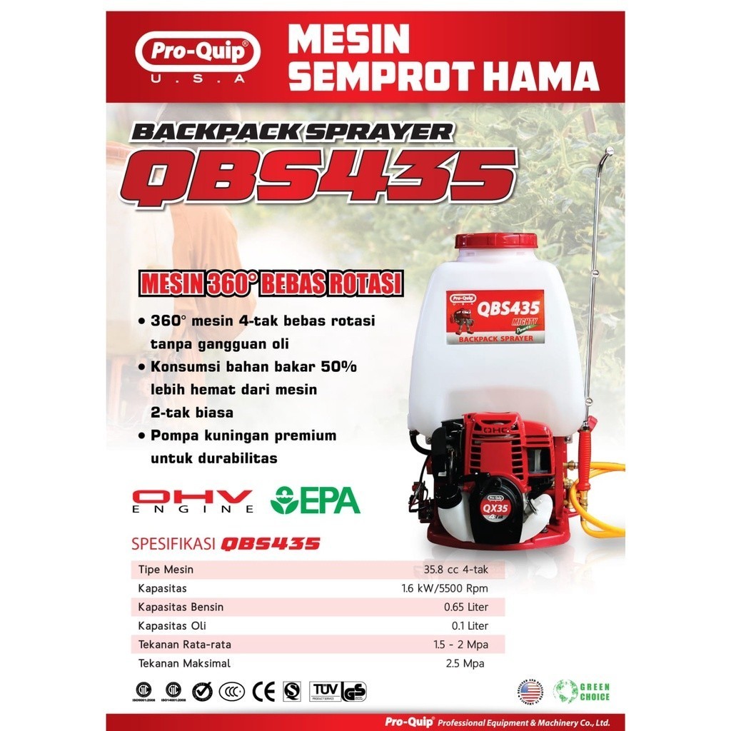 Mesin Sprayer Semprot Hama 20L 4Tak QBS435 PROQUIP / Engine Sprayer Semprotan Hama 20 Liter 4T QBS 4
