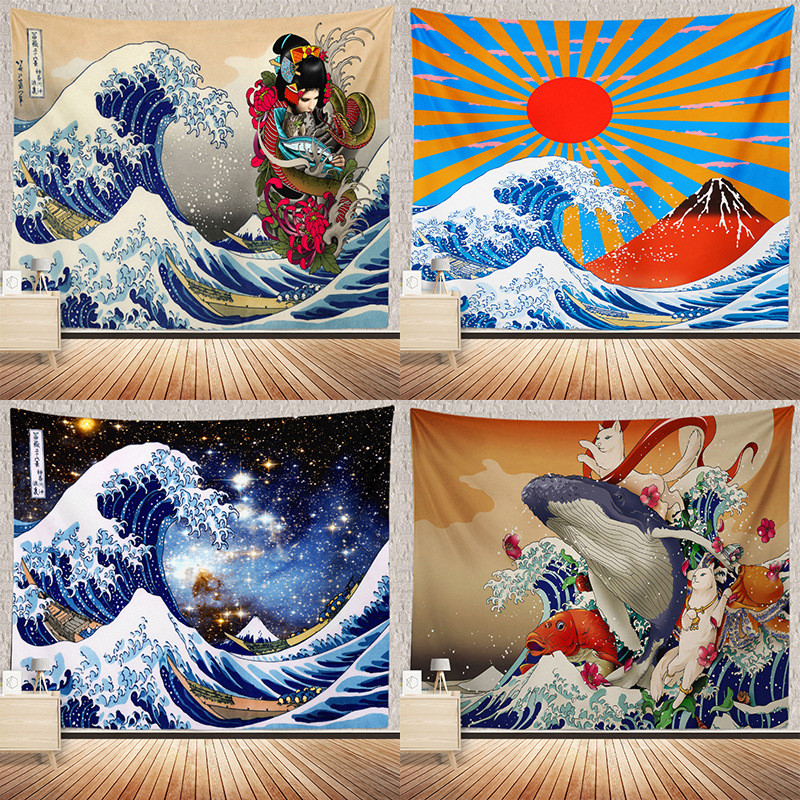 Kain Gantung Tapestry Baru Kain Latar Belakang Ukiyo-e Jepang Kain Gantung Laut Kanagawa Rumah Sake 