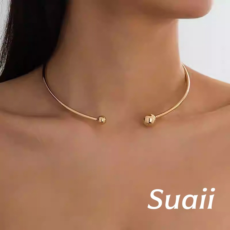 [Suaii] Kalung Choker Khas dengan Desain Terbuka Manik Sederhana A449