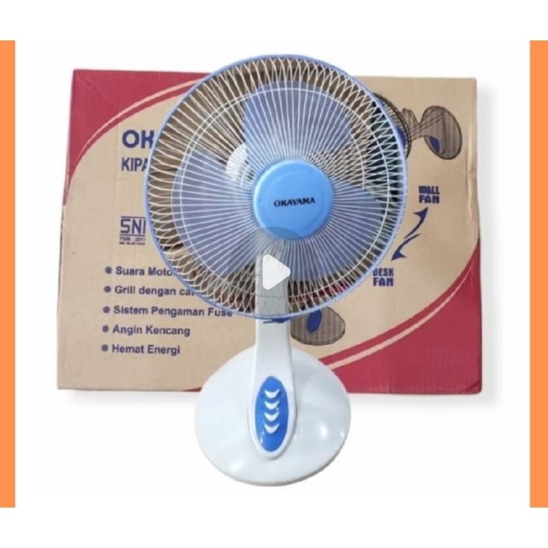 Kipas Angin Meja/Dinding Okayama OK-1225 DUO 12 Inci Biru/Putih
