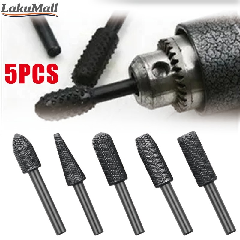 Set Mata Bor Tuner 5IN1 untuk Ukir Kikir Kayu Besi Aksesori Gerinda Rotary Bor Mini Dremel