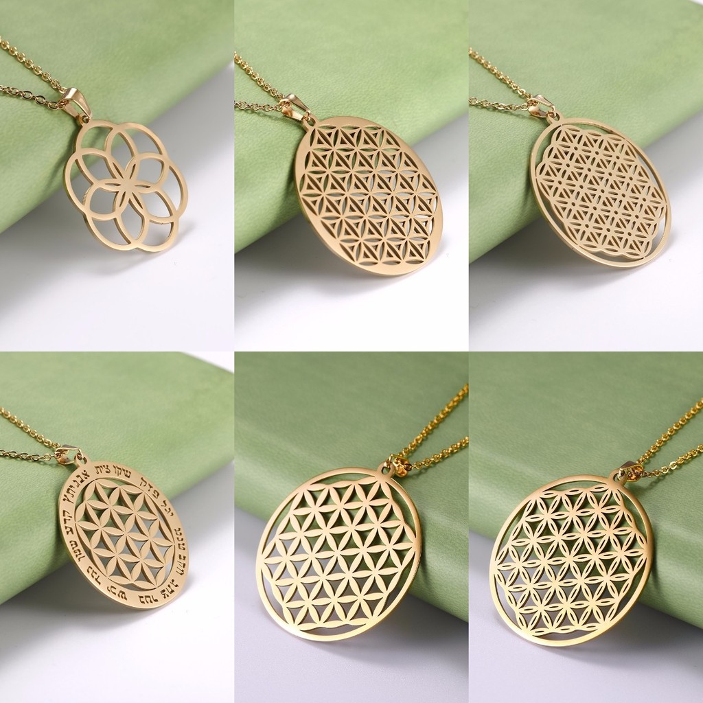 LIKGREAT Flower of Life Pent Necklace for Women Mandala akra Hollow Stainless Steel arms Jewelry Geo