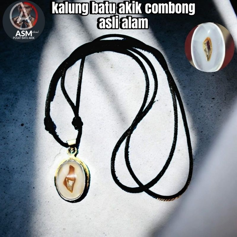 KALUNG BATU AKIK COMBONG BOLONGNYA ALAMI ASLI ALAM.Est. Dimensi batu 18mm - 25mm / kalung batu akik