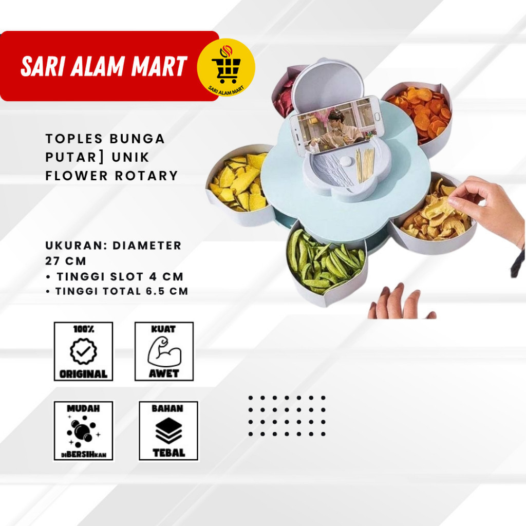 [TOPLES BUNGA PUTAR] UNIK FLOWER ROTARY Toples Bunga Putar Wadah Kue 1 Susun