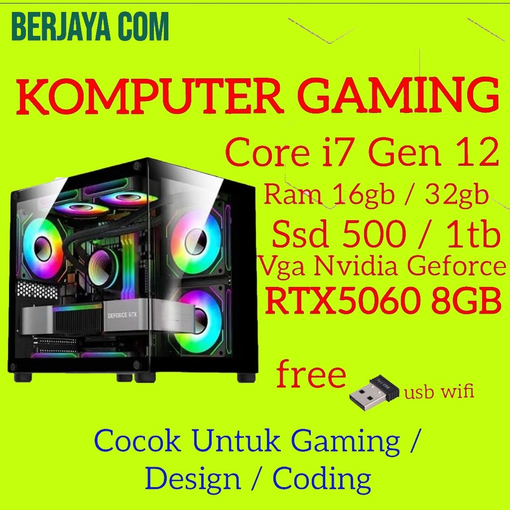 Core i7 gen 12 - Vga Nvidia RTX5060 8gb - 32gb Ram - 1tb ssd - Pc Rakitan- Komputer Gaming - cpu des