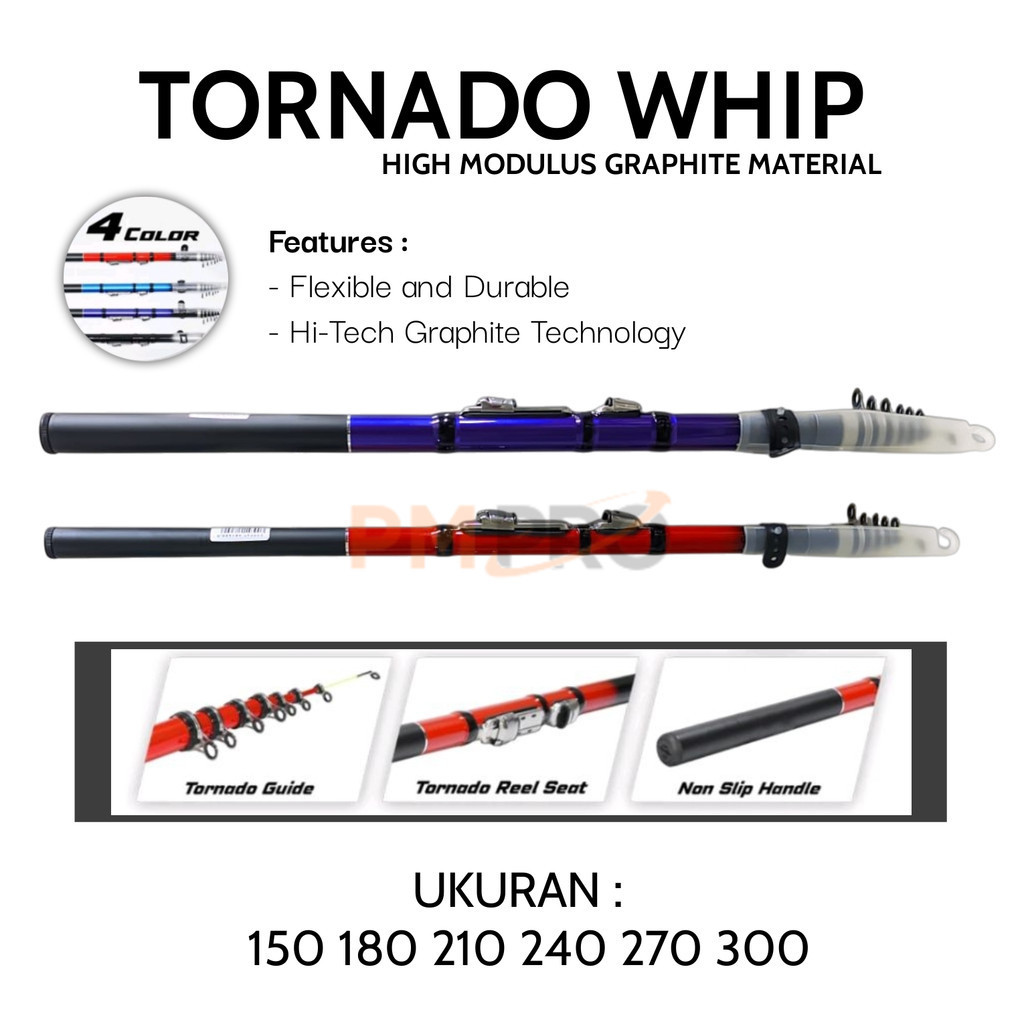 Joran Antena Udang Wader Tornado Whip 150 180 210 240 270 300 Pancing Tegek Kolong Graphite Lentur P
