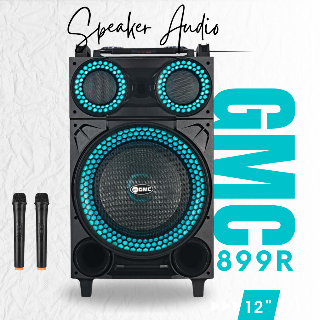 Speaker Portable GMC 899R 12in Free 2 Mic Wireless Bass Gede