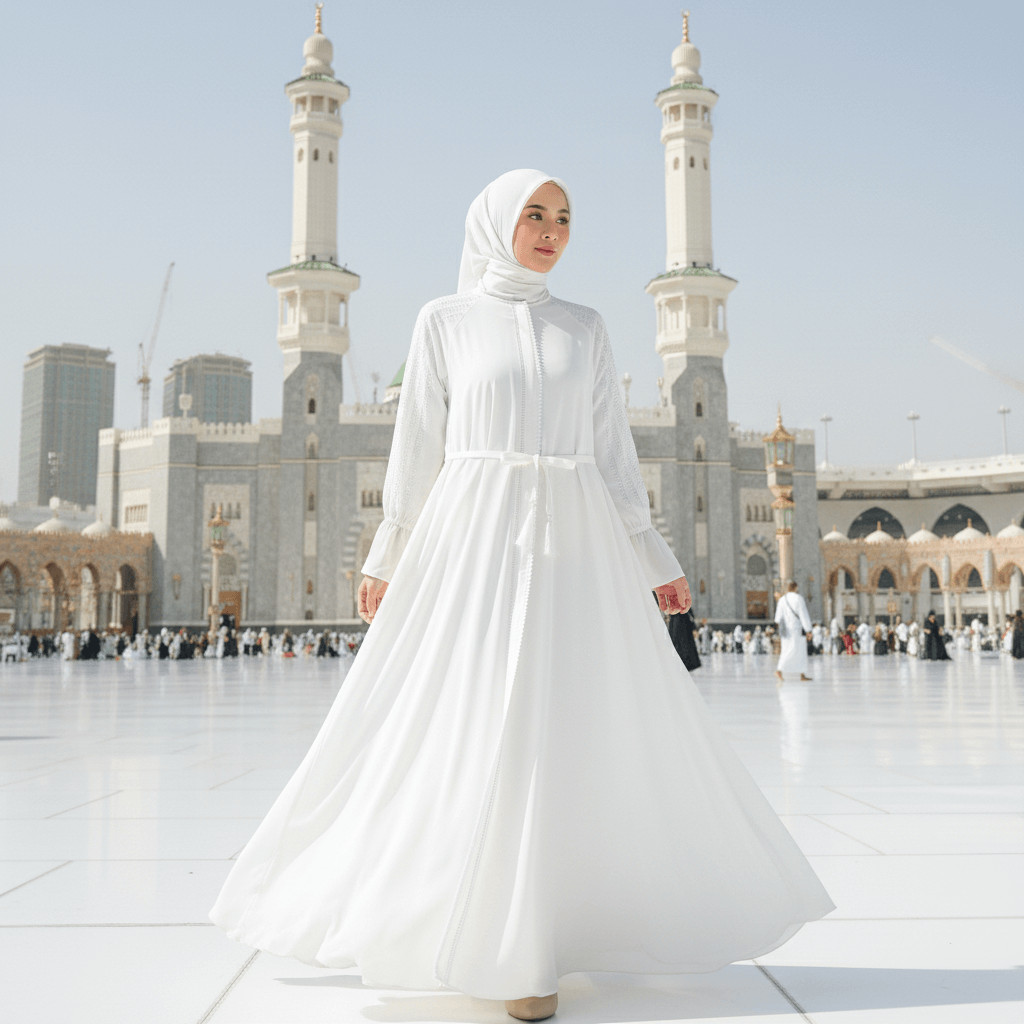 Gamis Umroh Hitam Elegan Haji Terbaru Abaya Umrah Lebaran Putih Premium Wanita Polos Outer 2026