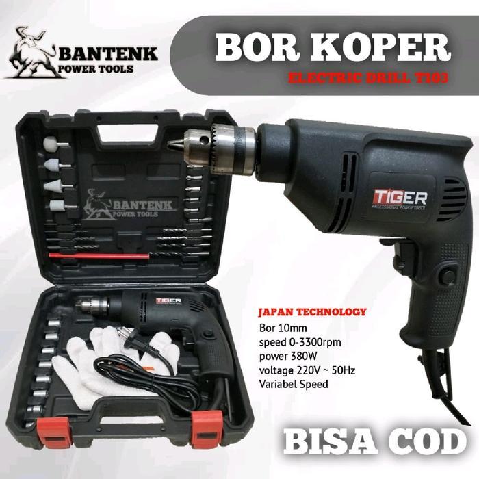 BOR LISTRIK TIGER T103 V.1 BOR BOLAK BALIK BOR TANGAN MESIN BOR BESI LAYU TEMBOK VARIABEL SPEED BOR 