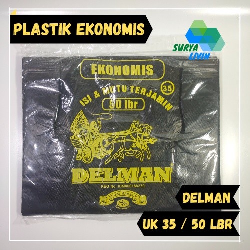Plastiora Kantong Plastik Kresek Besar Delman Ekonomis Uk. 35 Hitam 50 lbr Warung Toko Kualitas LOCO
