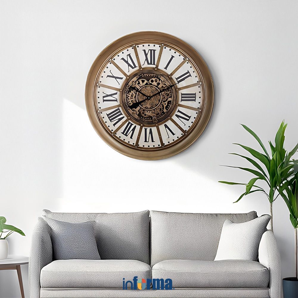 Informa 100 cm Jam Dinding Gear 025 - Gold Wall Clock Jam Tembok Aesthetic Dekorasi Rumah Penunjuk W