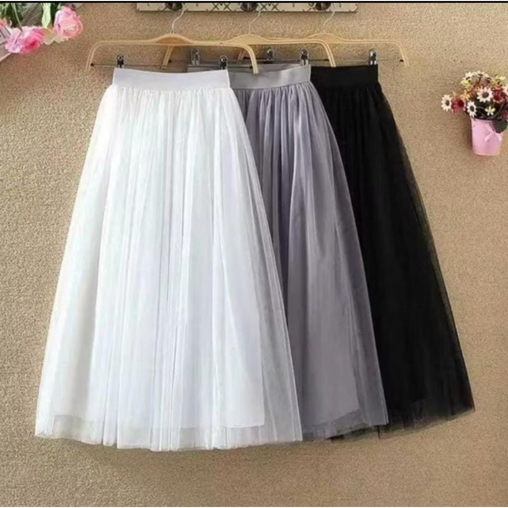 DSA_ Rok Tutu Jumbo Tulle Big Size, Highwaist Rok Tile Timbal Balik 2 Layer, Rok Wanita Dewasa Model